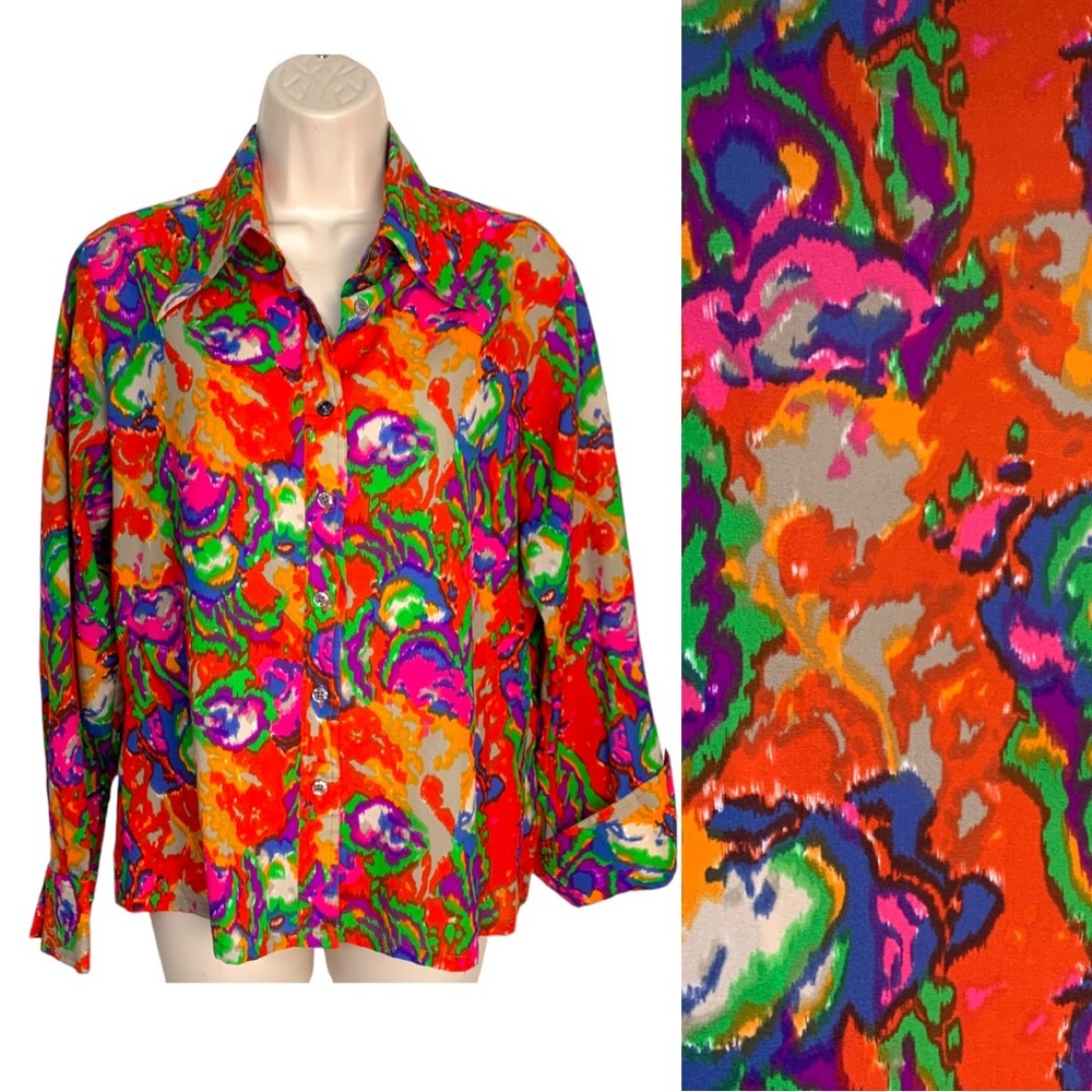 Vintage 70’s Acting Up by ACT III‎ Groovy blouse w pointed collar sz LG